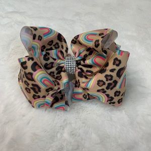 Rainbow and Leopard Print Rhinestone Bow